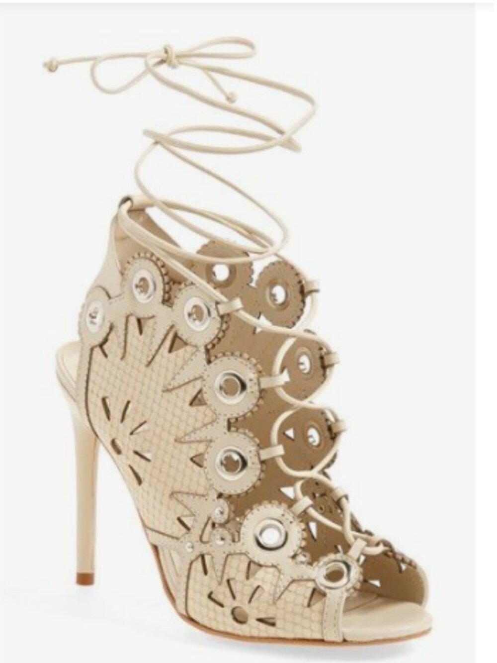 Ivy Kirzhner Castille Lace Up Stiletto - Cream Brilliant Calf/Snake Stamp